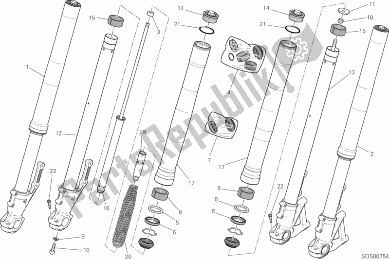 All parts for the Front Fork of the Ducati Scrambler Urban Enduro Brasil 803 2016